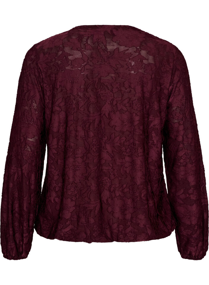 Transparente Bluse mit floraler Struktur und langen &Auml;rmeln, Rot, Packshot image number 1