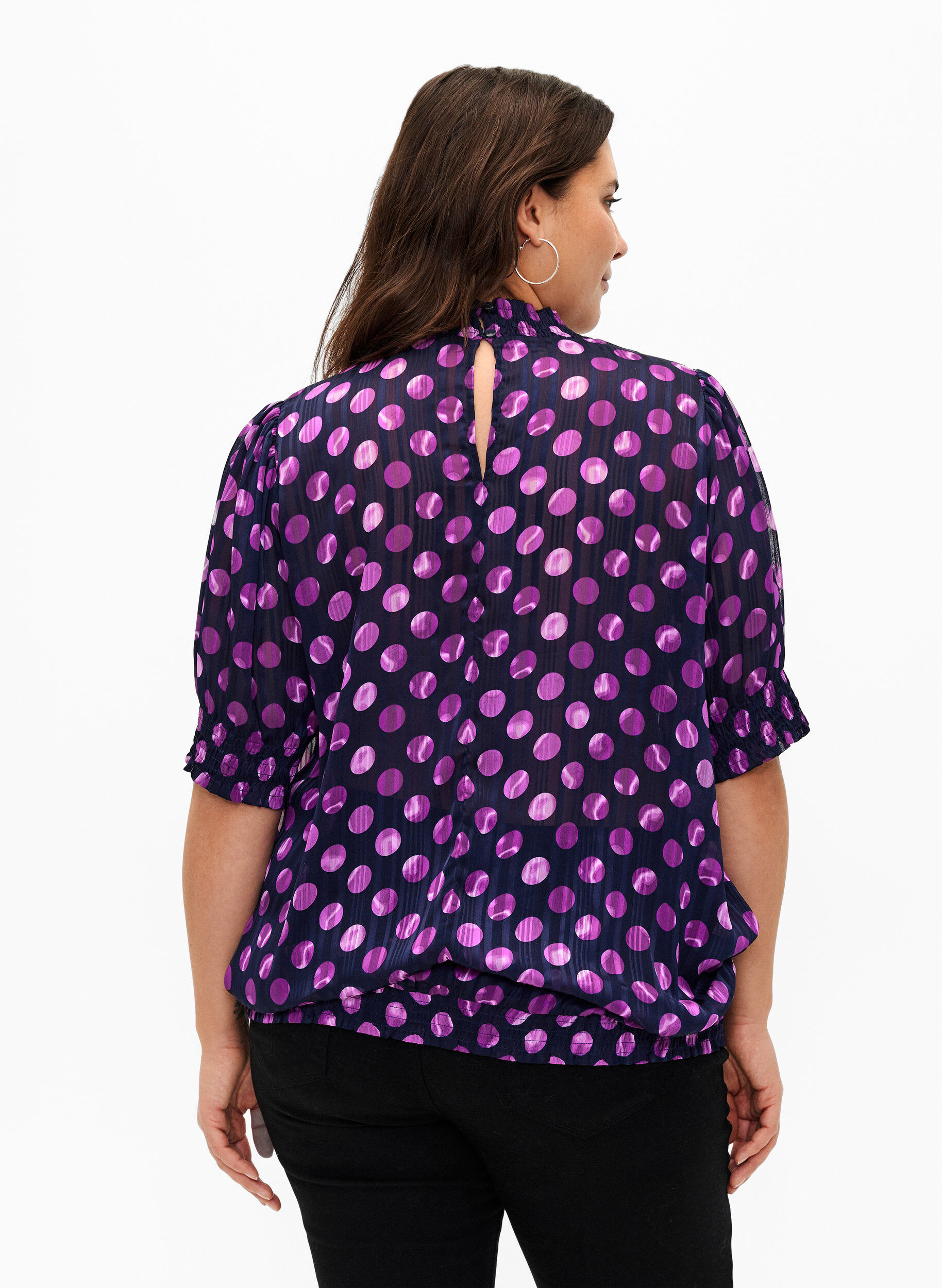 ZizziKurz&auml;rmelige gesmokte Bluse mit Print, Medieval Bl. Dot AOP, Model image number 1
