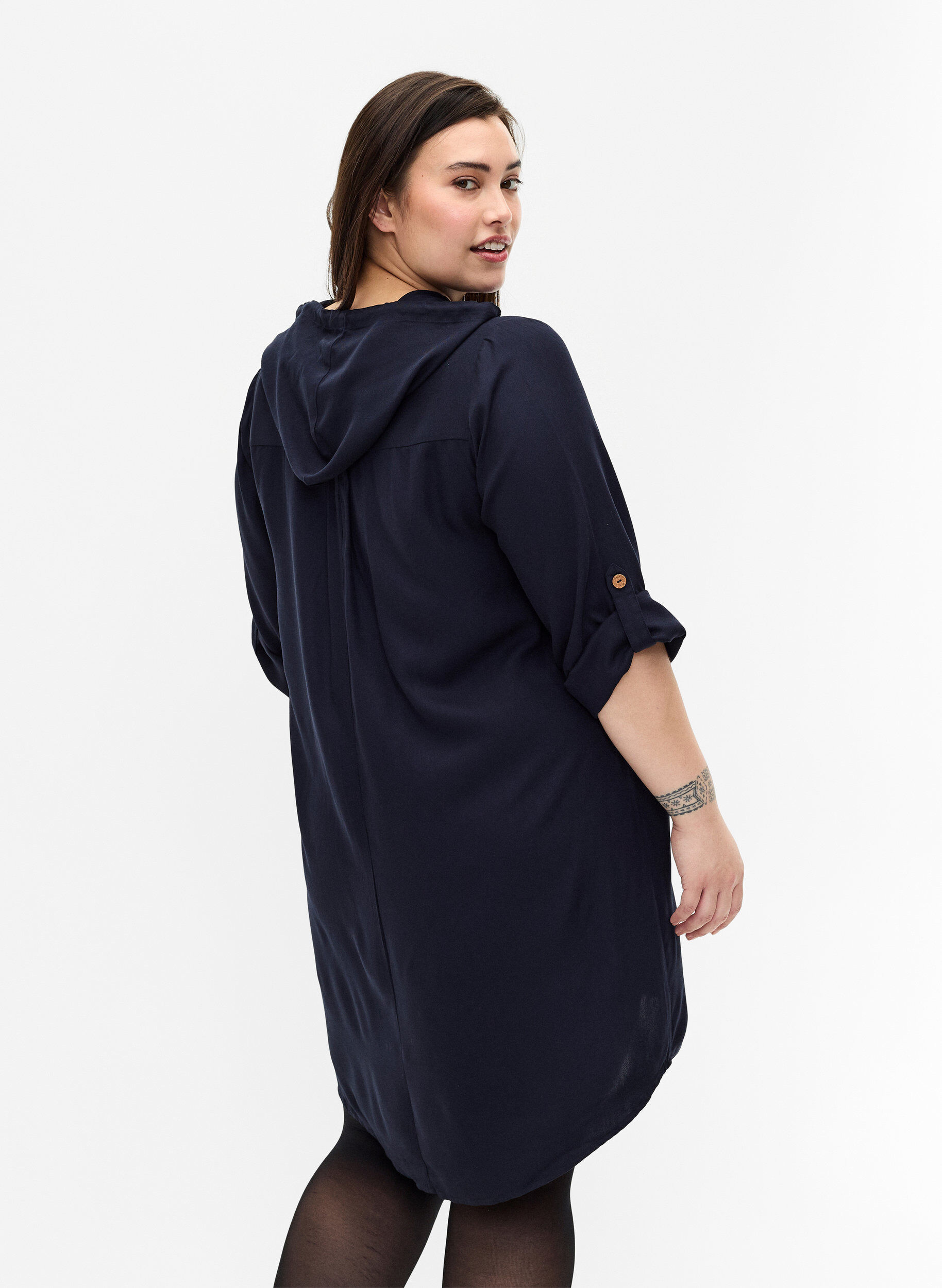 ZizziViskose-Tunika mit Kapuze, Navy Blazer, Model image number 1