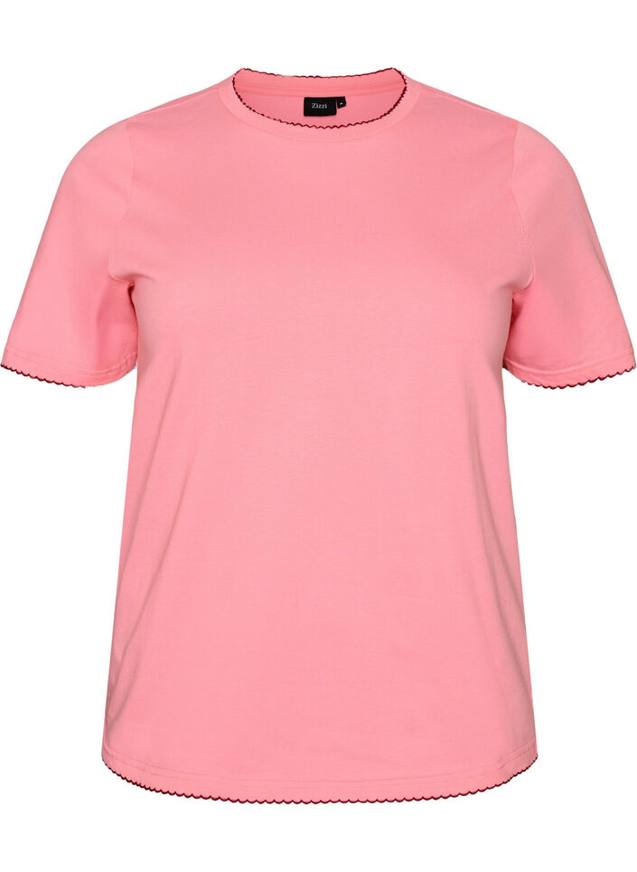 T-Shirt aus Baumwolle mit gewellten Kontrastkanten, Pink, Packshot image number 0