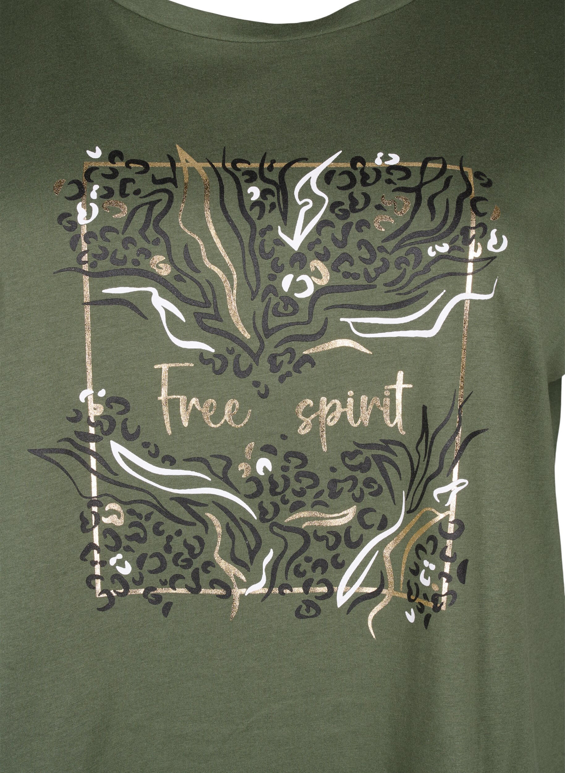 ZizziT-Shirt aus Bio-Baumwolle mit Golddruck, Thyme W. Free, Packshot image number 2