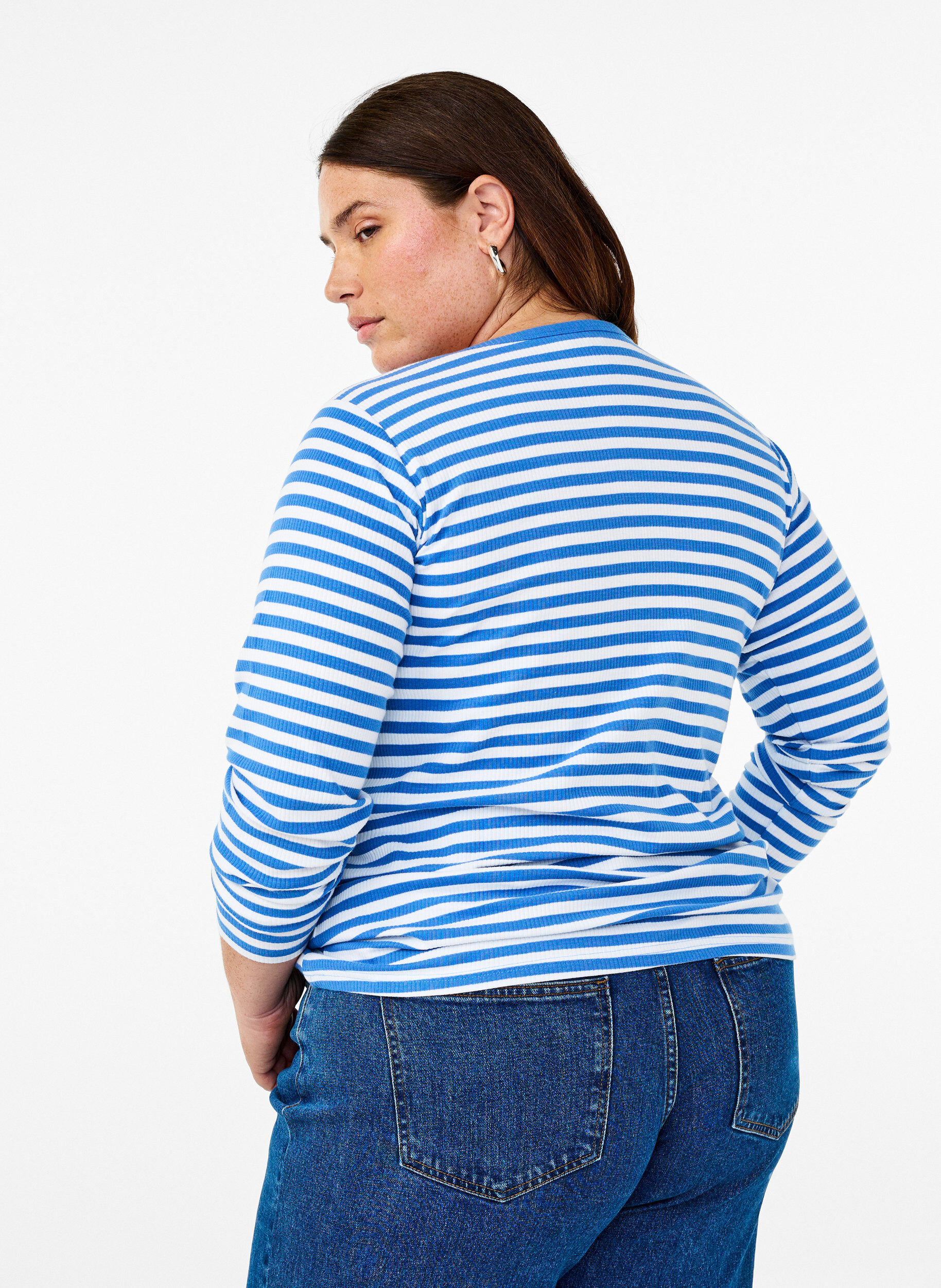 ZizziGestreifte Bluse mit langen &Auml;rmeln, Blau, Model image number 2