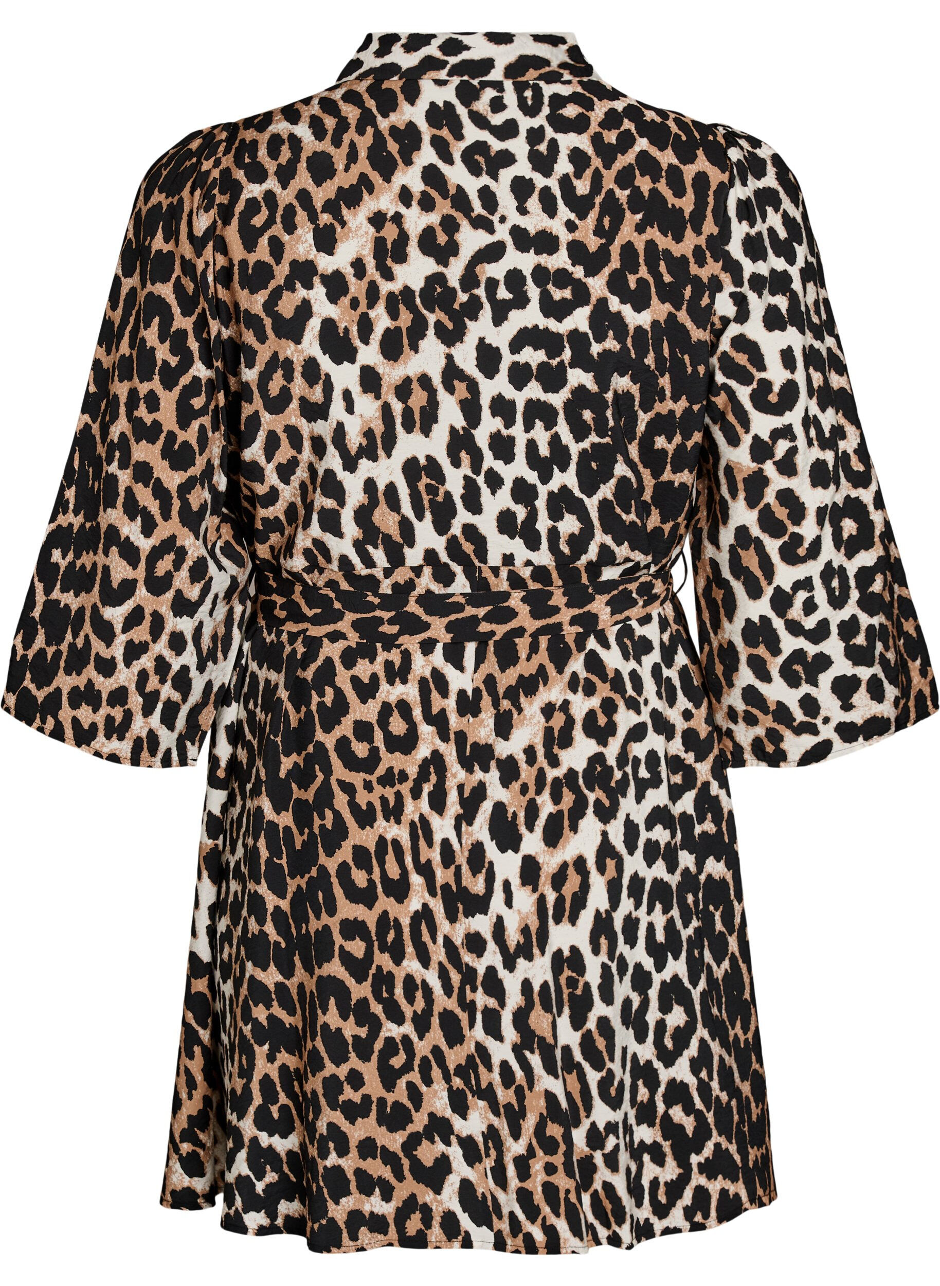 ZizziPatterned tunic with a tie-belt and 3/4 sleeves, Brown, Packshot image number 1