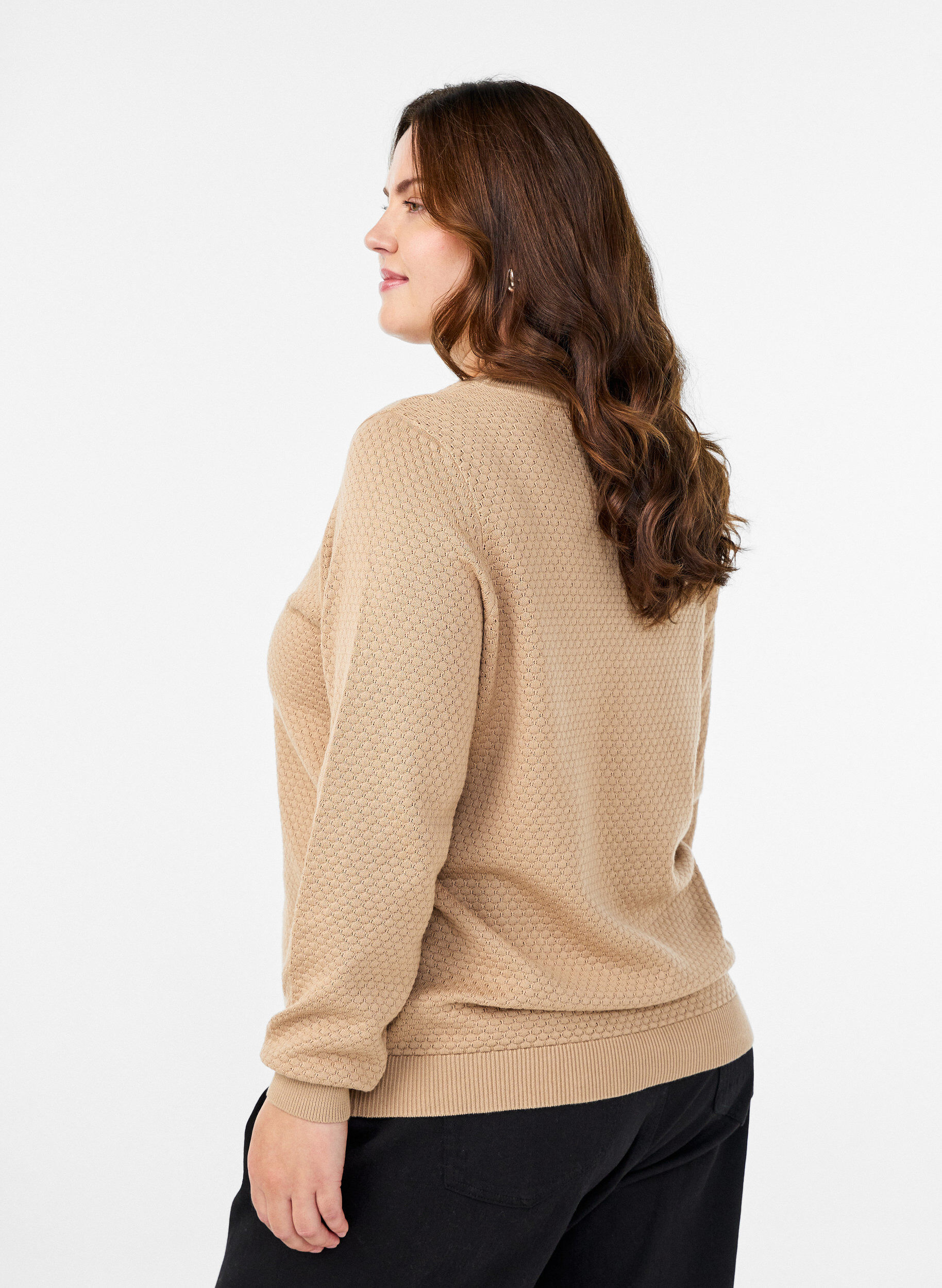 ZizziStrickbluse aus Baumwolle mit Strukturmuster, Beige, Model image number 2