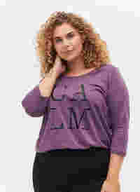 Baumwoll-T-Shirt mit 3/4 Ärmeln, Vintage Violet, Model