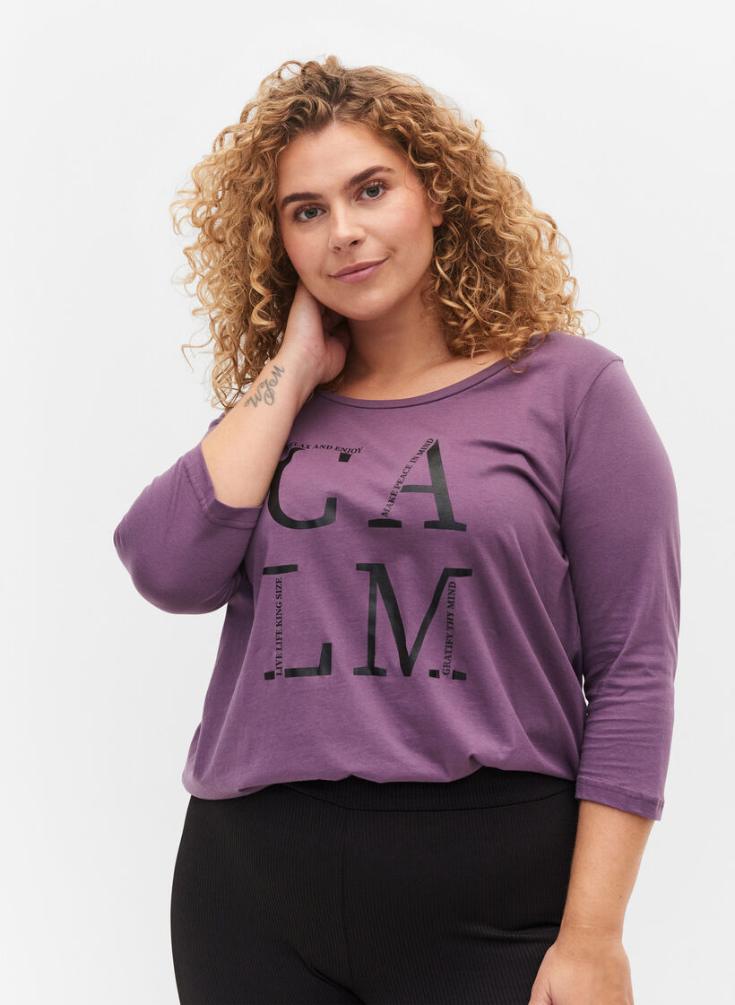 Baumwoll-T-Shirt mit 3/4 Ärmeln, Vintage Violet, Model image number 0