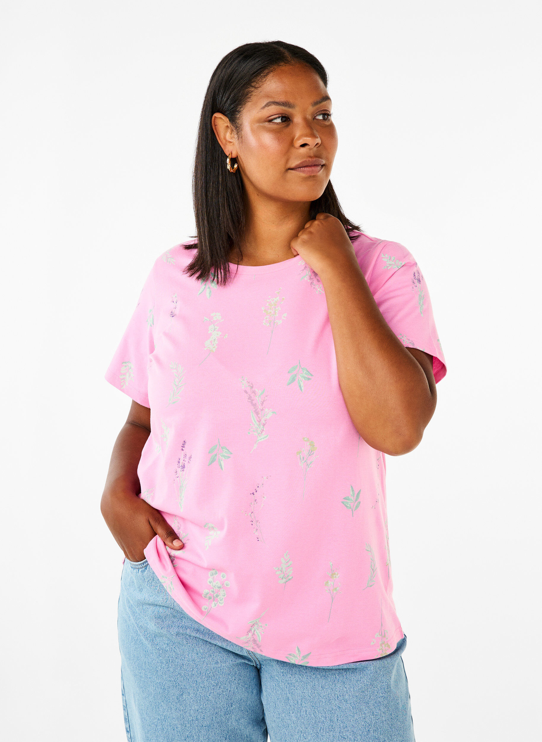 ZizziT-Shirt aus Bio-Baumwolle mit Blumendruck, Rosebloom W. Flower, Model image number 0