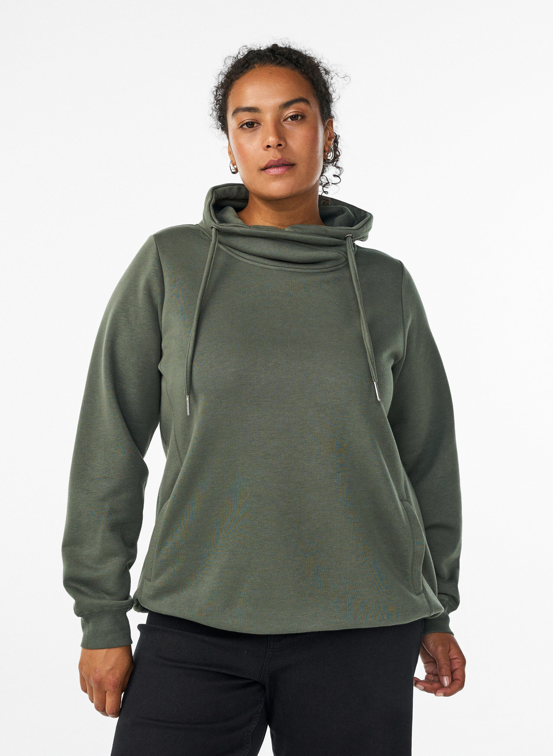 FLASH - Sweatshirt mit Stehkragen und Taschen, Gr&uuml;n, Model