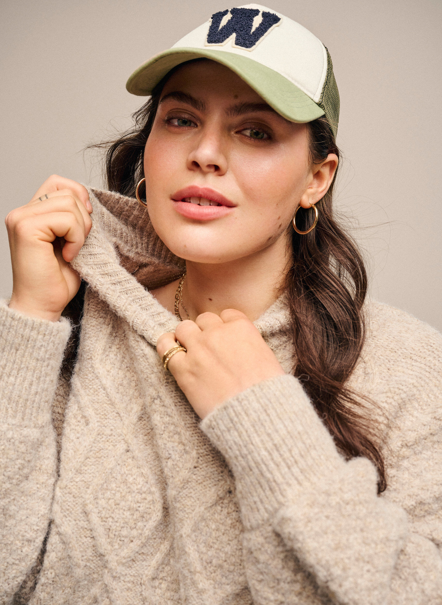 ZizziGemusterter Strickpullover mit Rollkragen, Simply Taupe Mel., Image image number 0