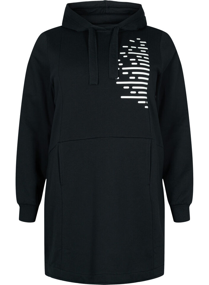 Langes Sweatshirt mit Kapuze und Taschen, Black, Packshot image number 0