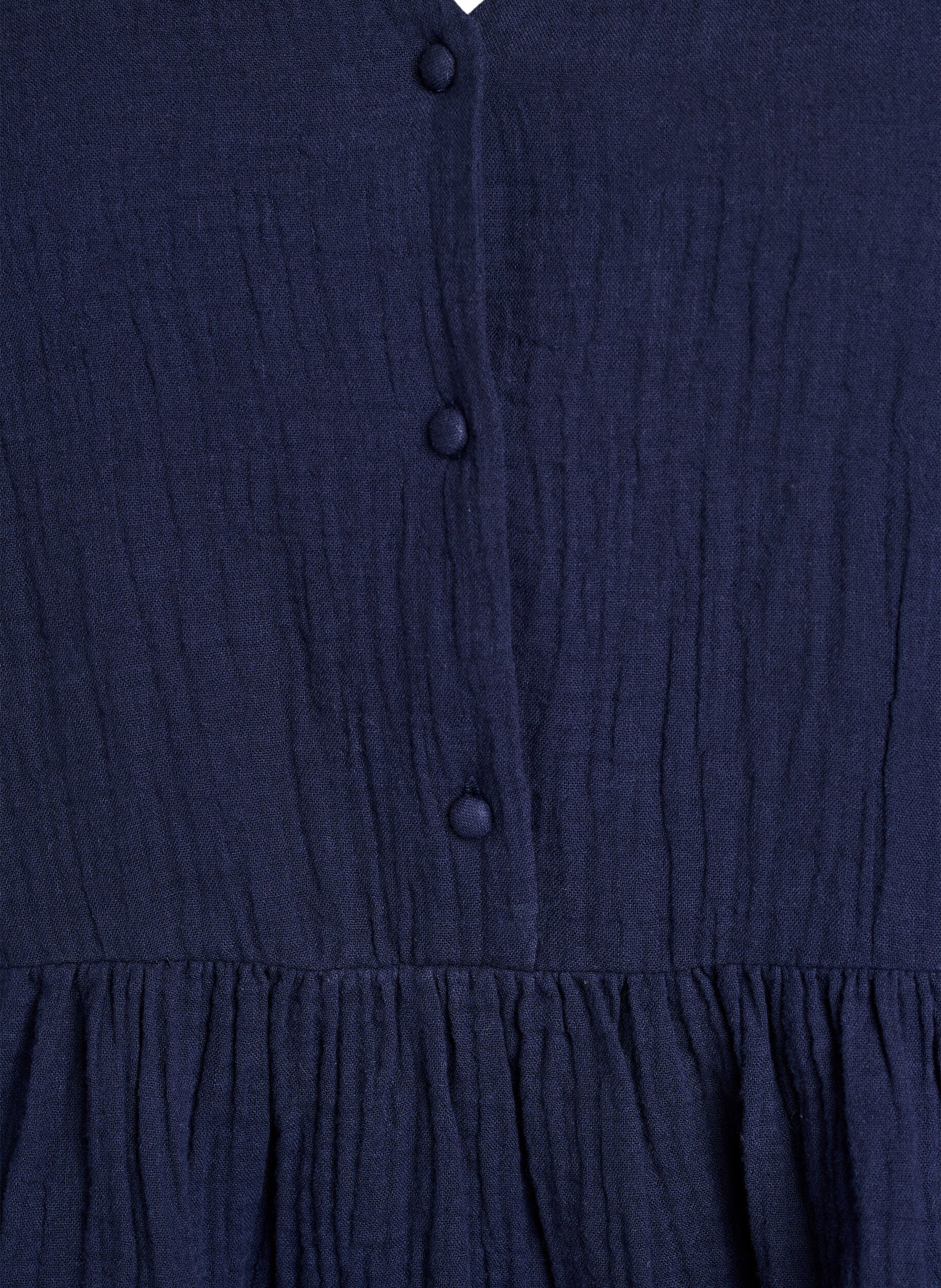 Zizzi&Auml;rmellose Bluse aus Baumwoll-Musselin mit R&uuml;schen, Blau, Packshot image number 2