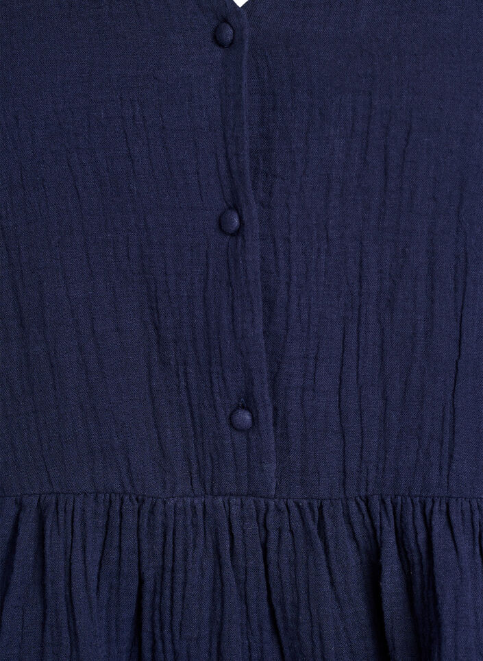 &Auml;rmellose Bluse aus Baumwoll-Musselin mit R&uuml;schen, Blau, Packshot image number 2
