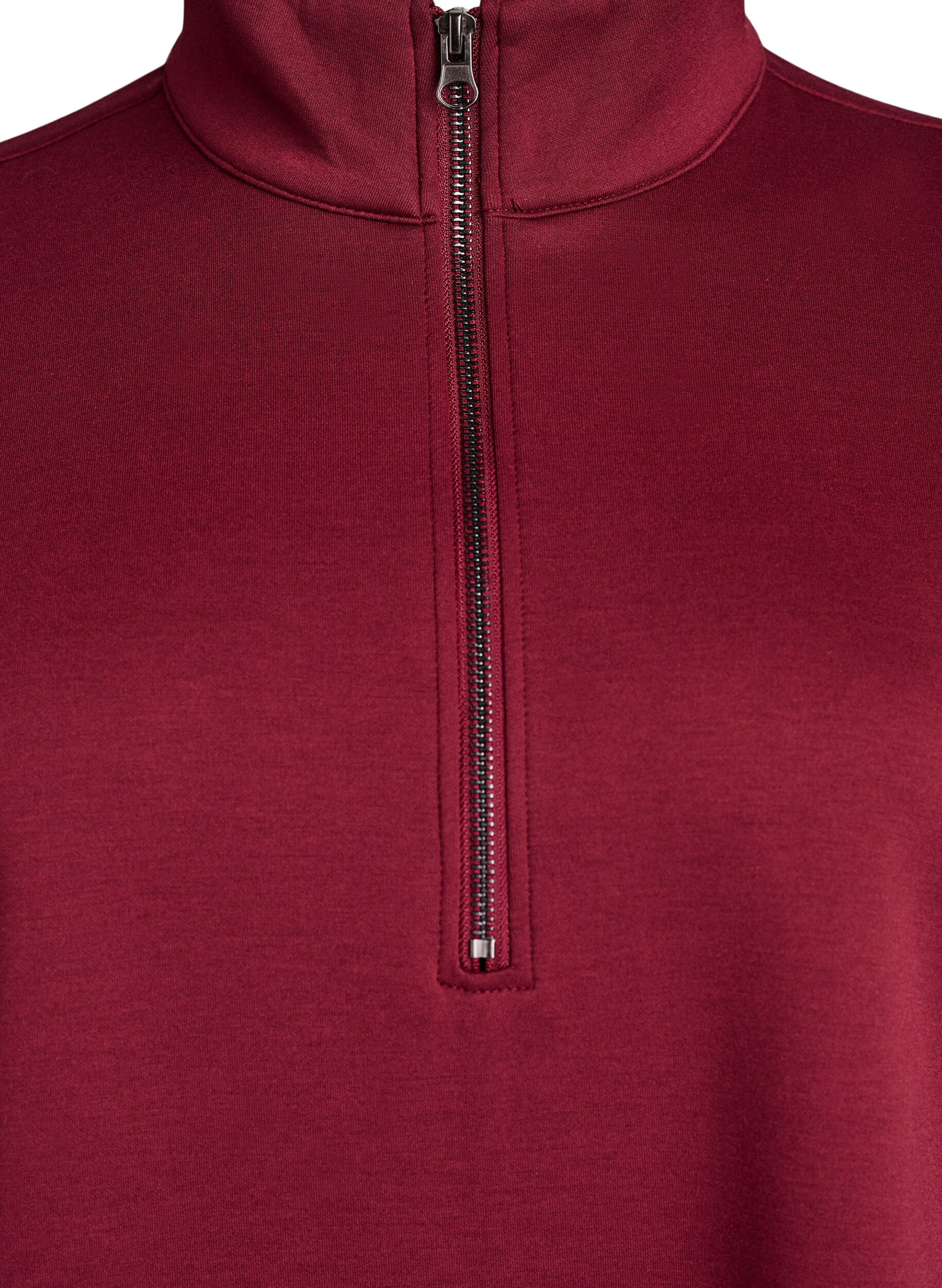 ZizziKurzes Sweatshirtkleid mit hohem Kragen und Rei&szlig;verschluss, Dunkles Bordeaux, Packshot image number 2