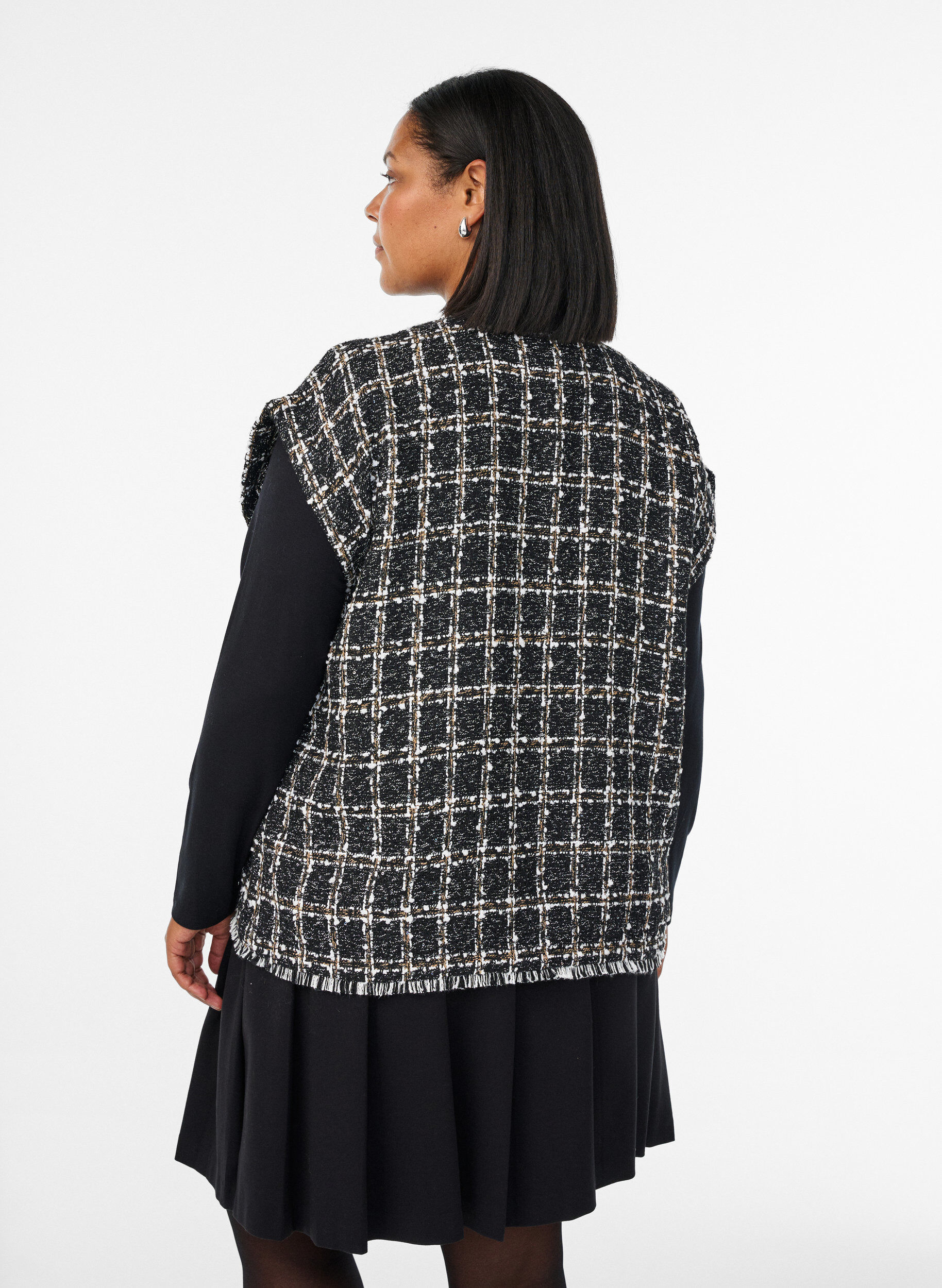 ZizziKarierte Weste mit Zierkn&ouml;pfen, Schwarz, Model image number 2