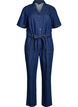 Denim-Jumpsuit mit kurzen &Auml;rmeln und Bindeg&uuml;rtel, Blau, Packshot image number 0