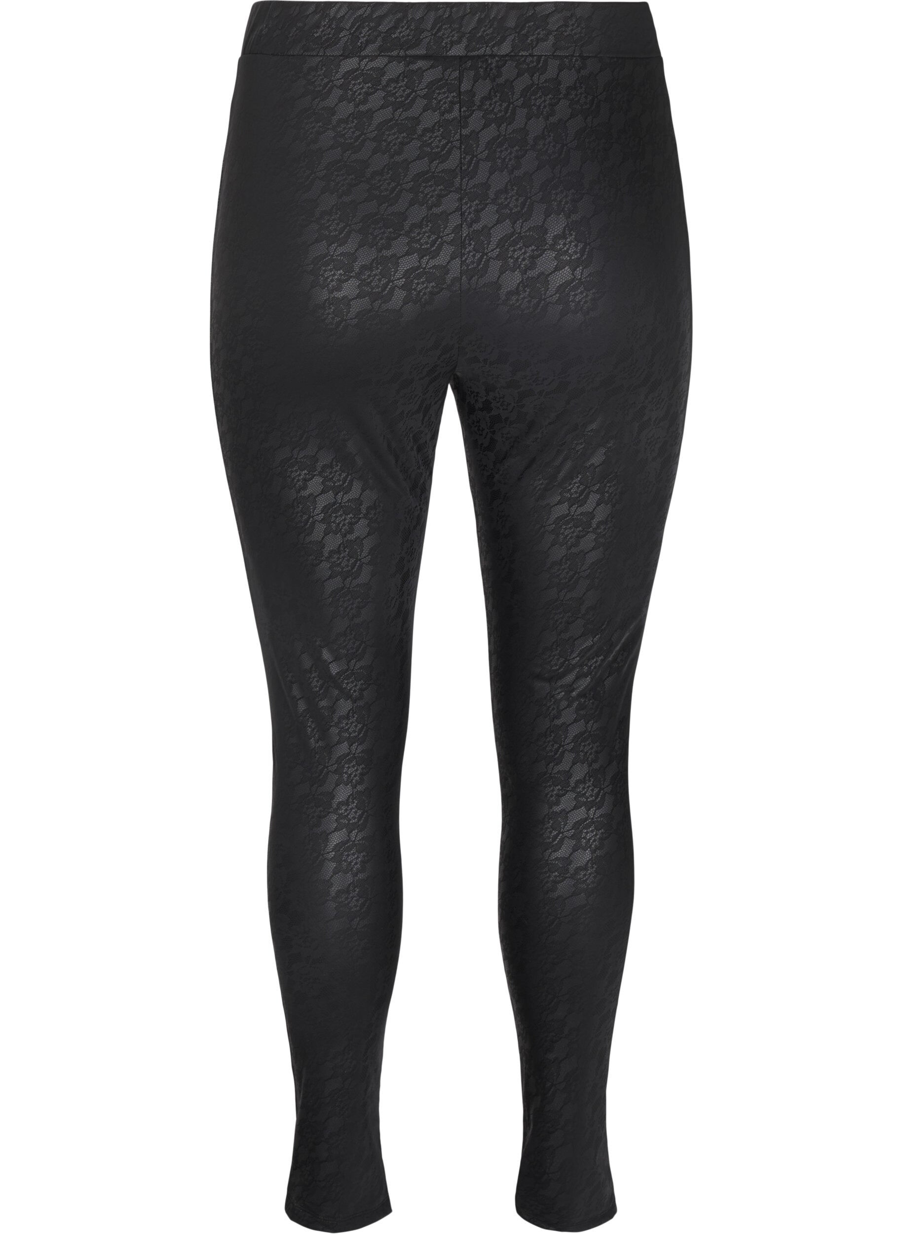 ZizziLeggings aus Kunstleder mit Spitzenmuster, Schwarz, Packshot image number 1
