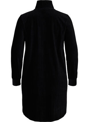 Hochgeschlossenes Velour-Kleid mit Reißverschluss, Black, Packshot image number 1