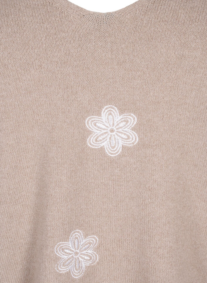 Gestrickte Bluse mit gestickten Blumen, Simply Taupe Mel., Packshot image number 2