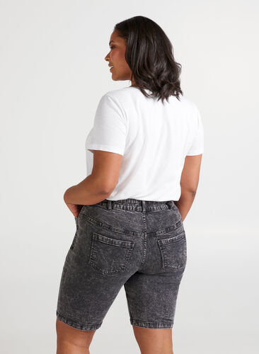 Denim Shorts mit hoher Taille, Grey Denim, Model image number 1