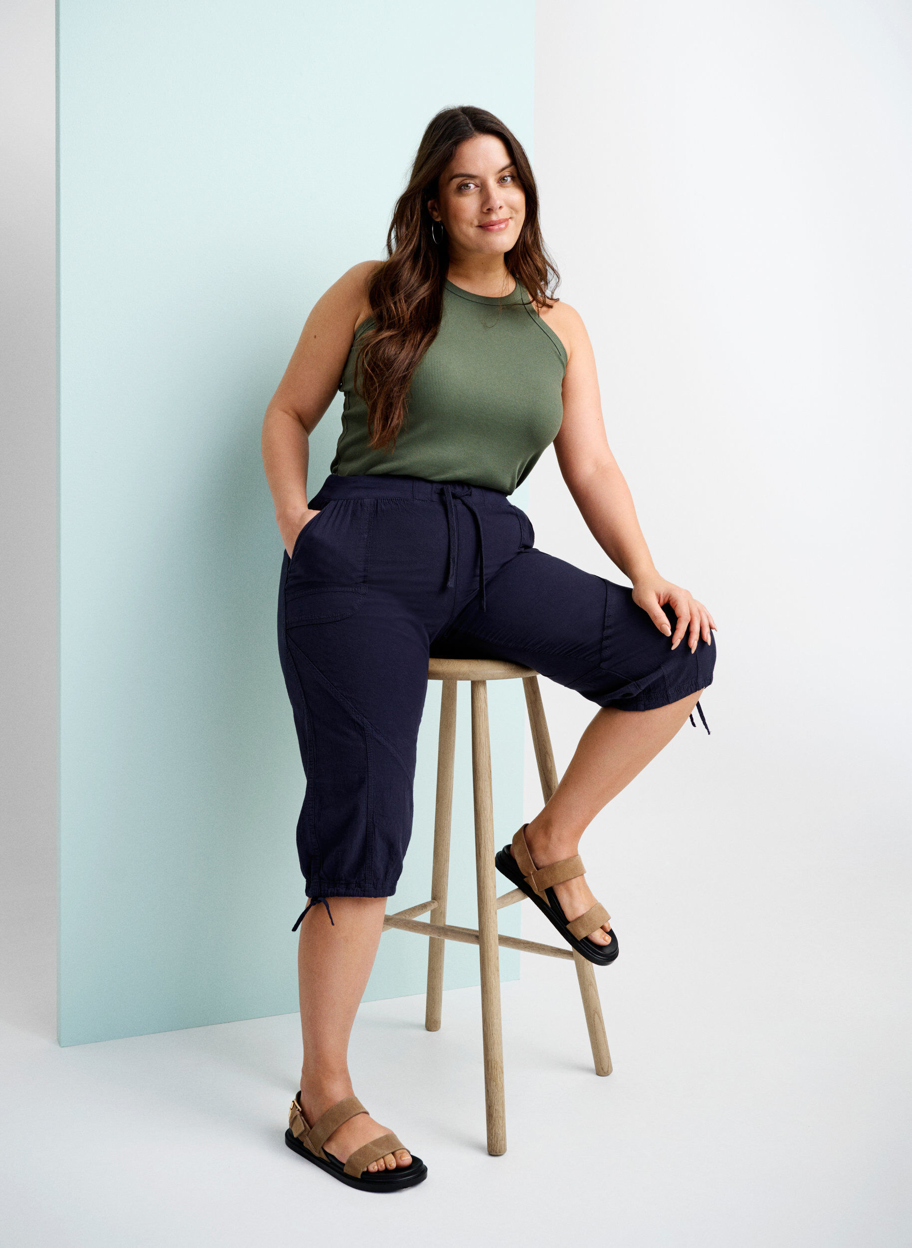 ZizziCapri-Hose aus Baumwolle, Blau, Image image number 0