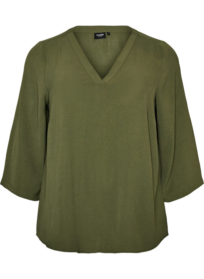 Bluse mit 3/4-&Auml;rmeln, Gr&uuml;n, Packshot image number 0