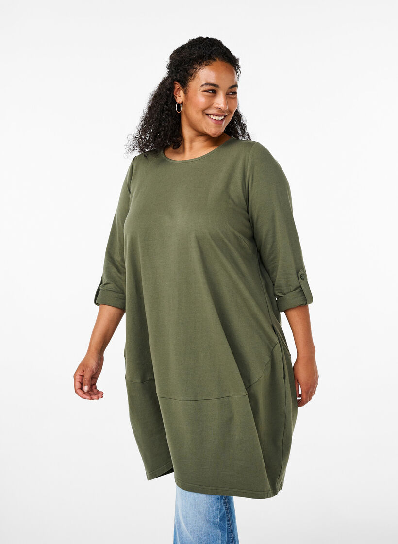 Ballonkleid aus Baumwolle mit Taschen, Gr&uuml;n, Model image number 0
