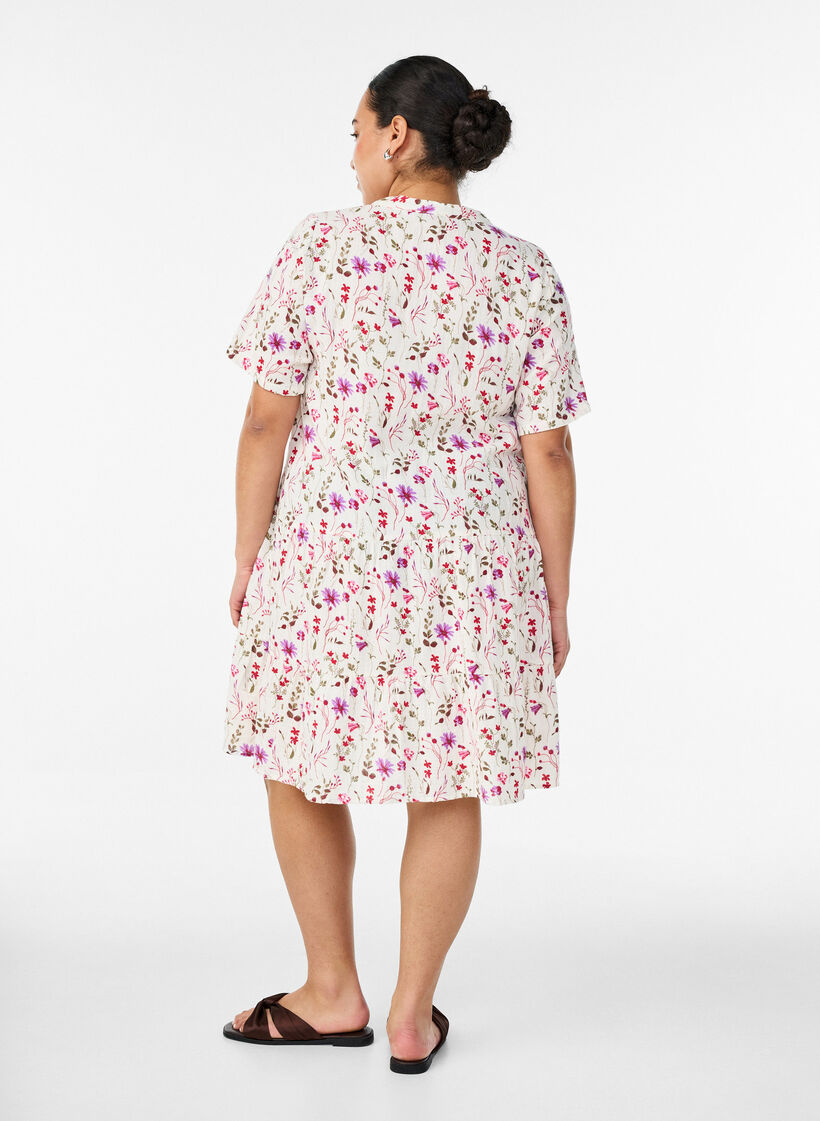 Kurzes A-Linien-Kleid aus Baumwollmusselin, Beige, Model image number 2