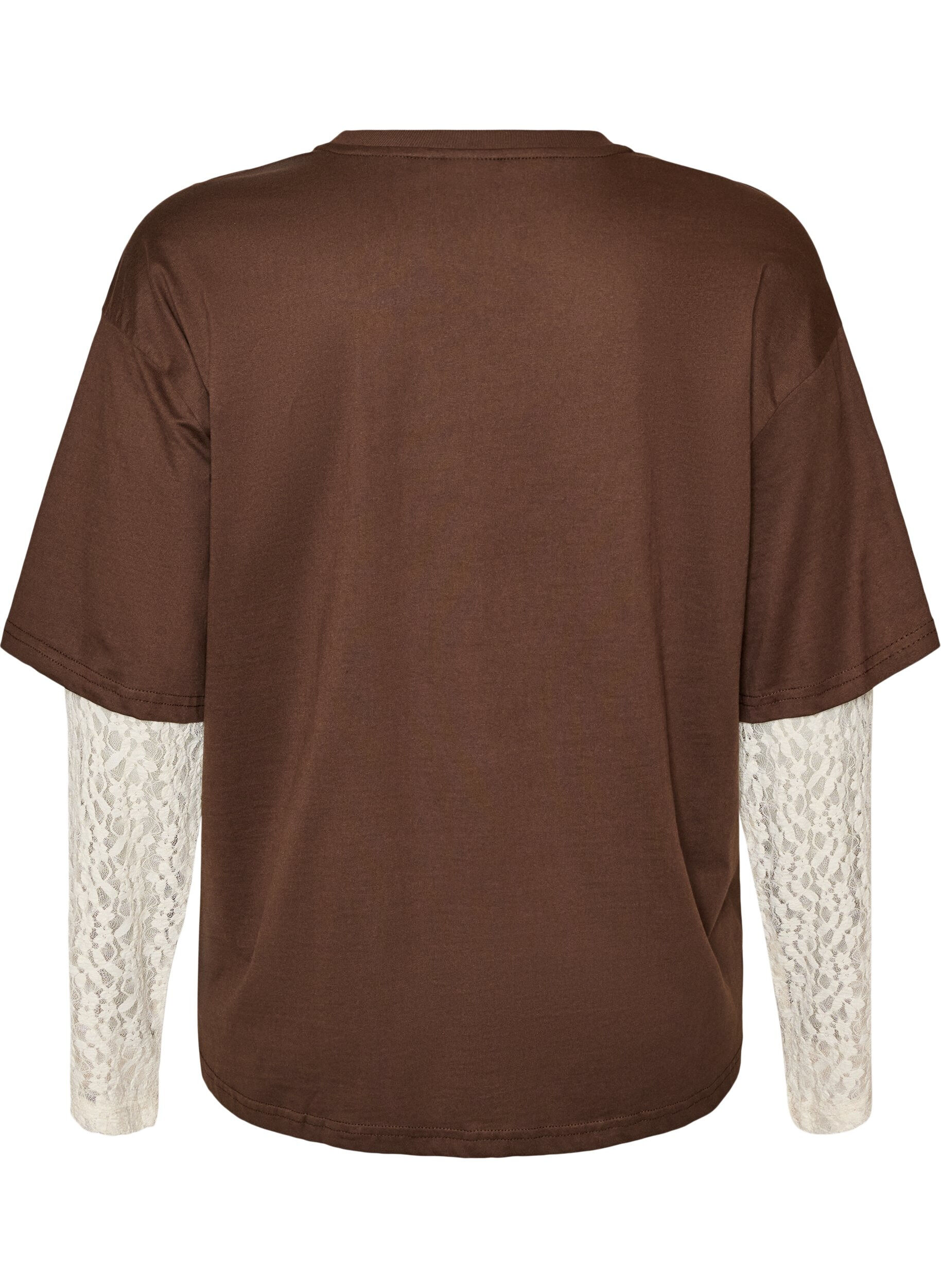 ZizziLockeres T-Shirt mit langen Spitzen&auml;rmeln, Braun, Packshot image number 1