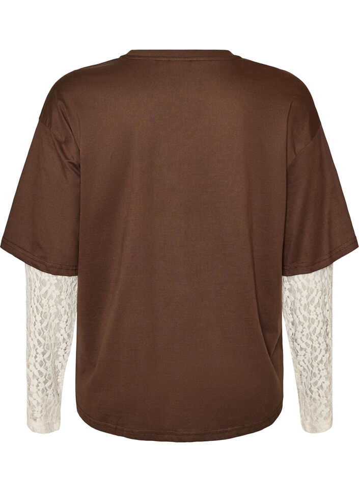 Lockeres T-Shirt mit langen Spitzen&auml;rmeln, Braun, Packshot image number 1