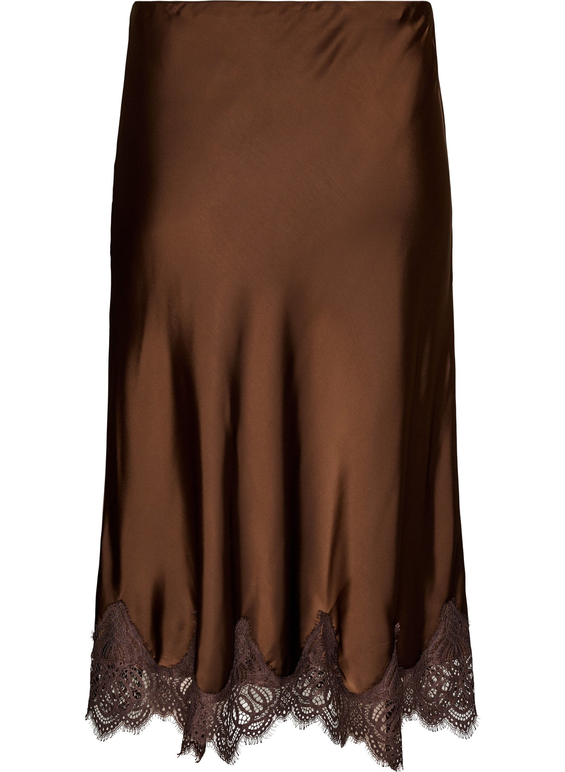 ZizziMidi-Rock aus Satin mit Spitzen, Braun, Packshot image number 1
