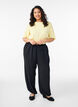 Kurz&auml;rmelige, gewebte Bluse mit Rundhals, Gelb, Model image number 1