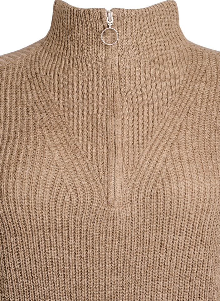Strickpullover mit hohem Kragen und Rei&szlig;verschluss, Braun, Packshot image number 2