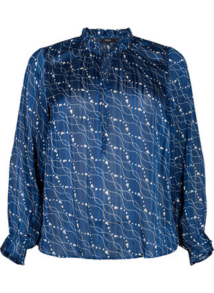 Langärmelige Bluse mit Rüschen und Aufdruck, Dress Bl. Swirl AOP, Packshot image number 0