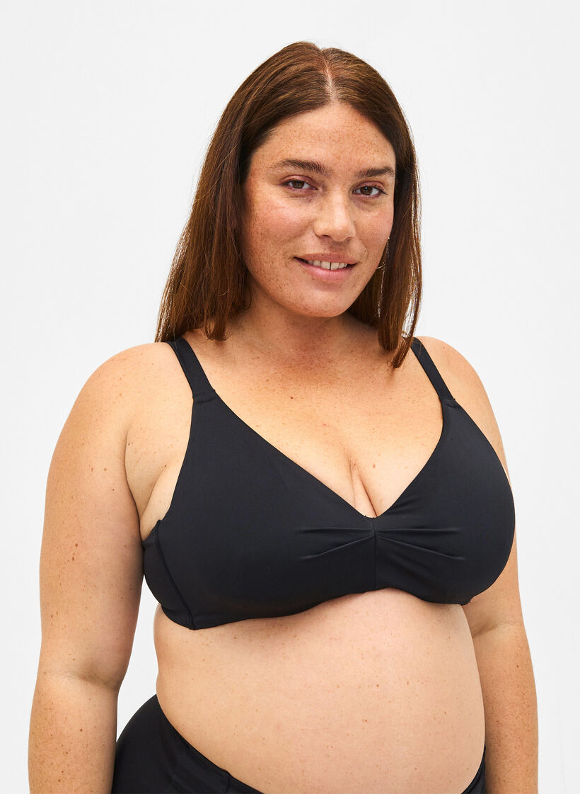 Bikini-Oberteil mit Bügel und Faltendetail, Black, Model image number 0