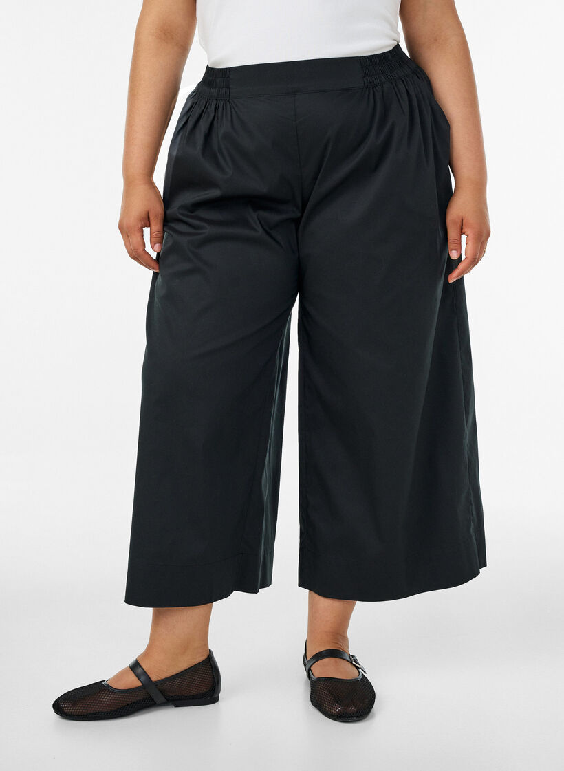 Culotte mit Gummizugbund und weiten Beinen, Schwarz, Model image number 2