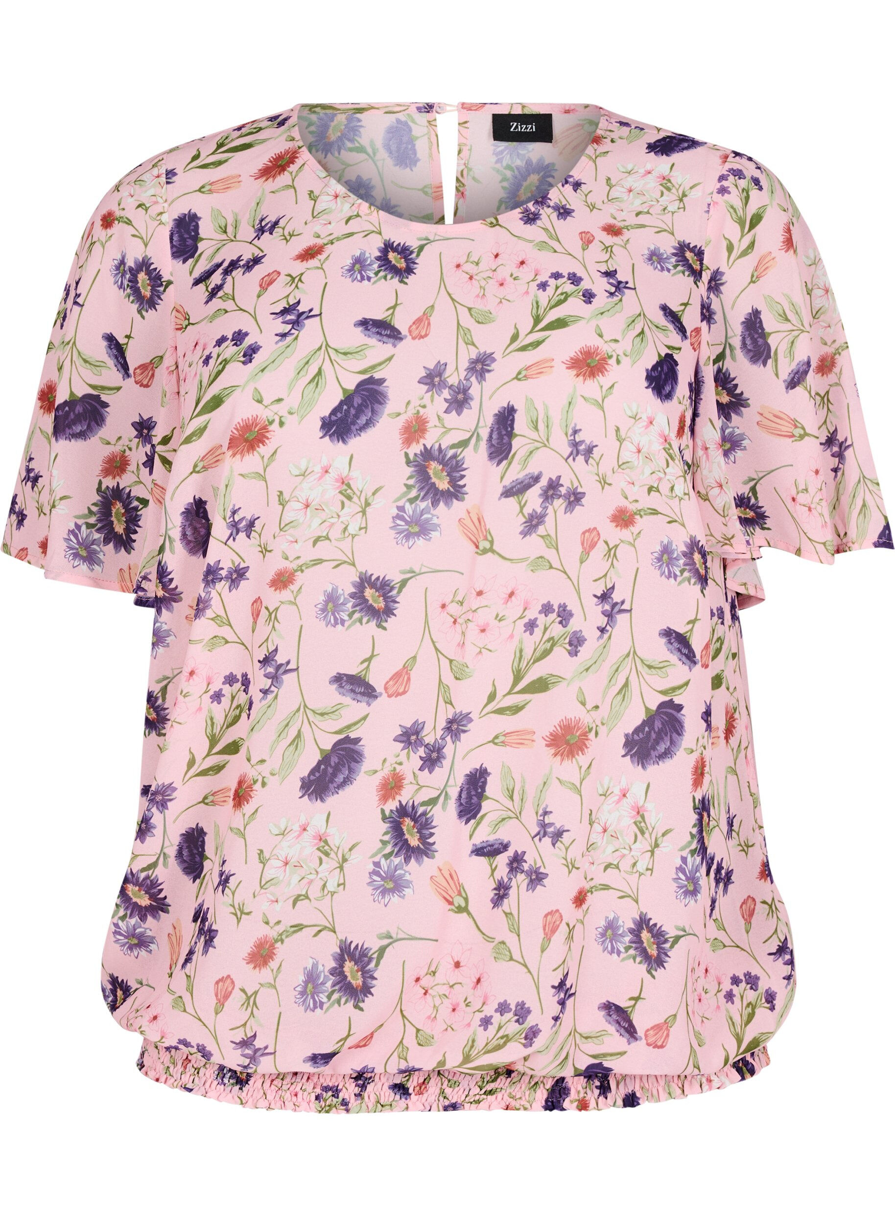 ZizziGebl&uuml;mte Bluse mit kurzen &Auml;rmeln und Smok-Details, Rot, Packshot image number 0