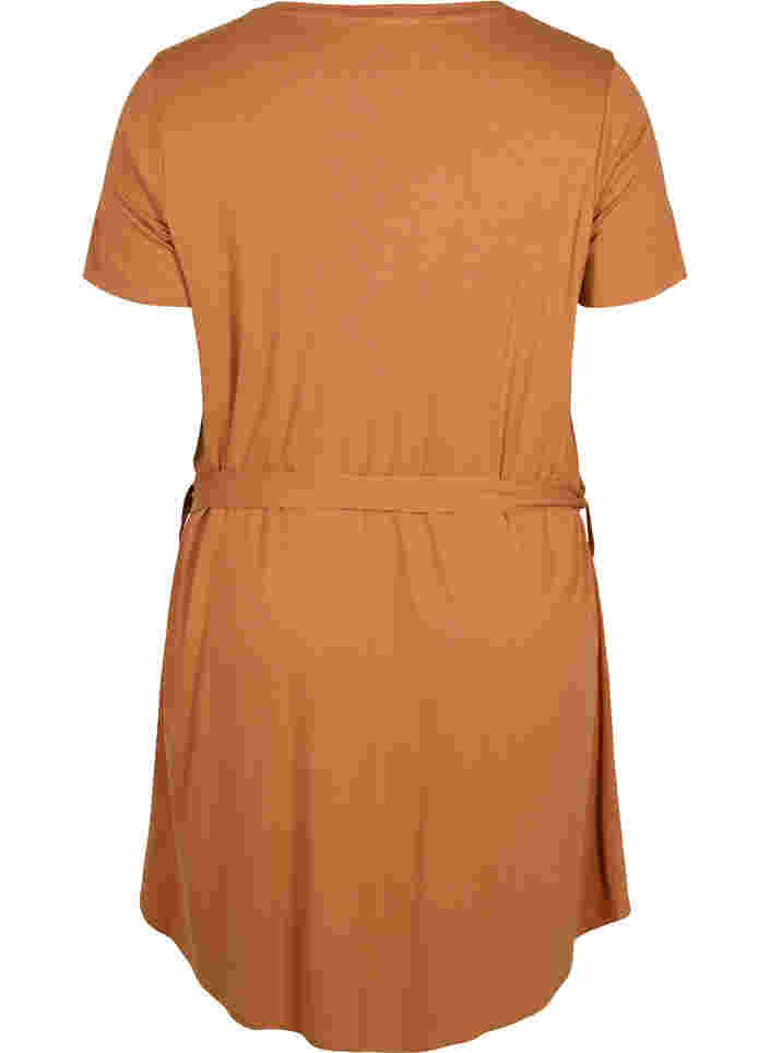Kurzarm Kleid mit Taillengürtel, Pecan Brown, Packshot image number 1