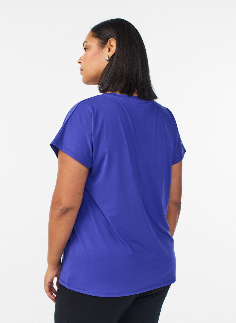 Lockeres Trainings-T-Shirt mit V-Ausschnitt, Lila, Model image number 2