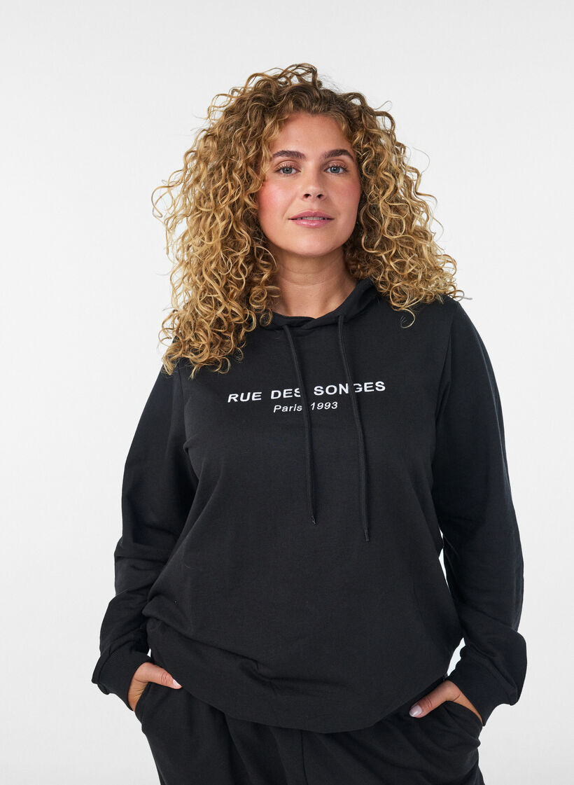 Sweatshirt mit Kapuze und Aufdruck, Schwarz, Model image number 3