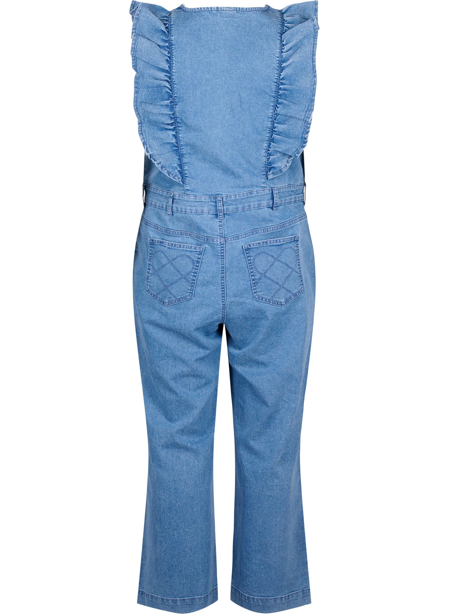 ZizziDenim-Jumpsuit mit R&uuml;schen, Light Blue Denim, Packshot image number 1