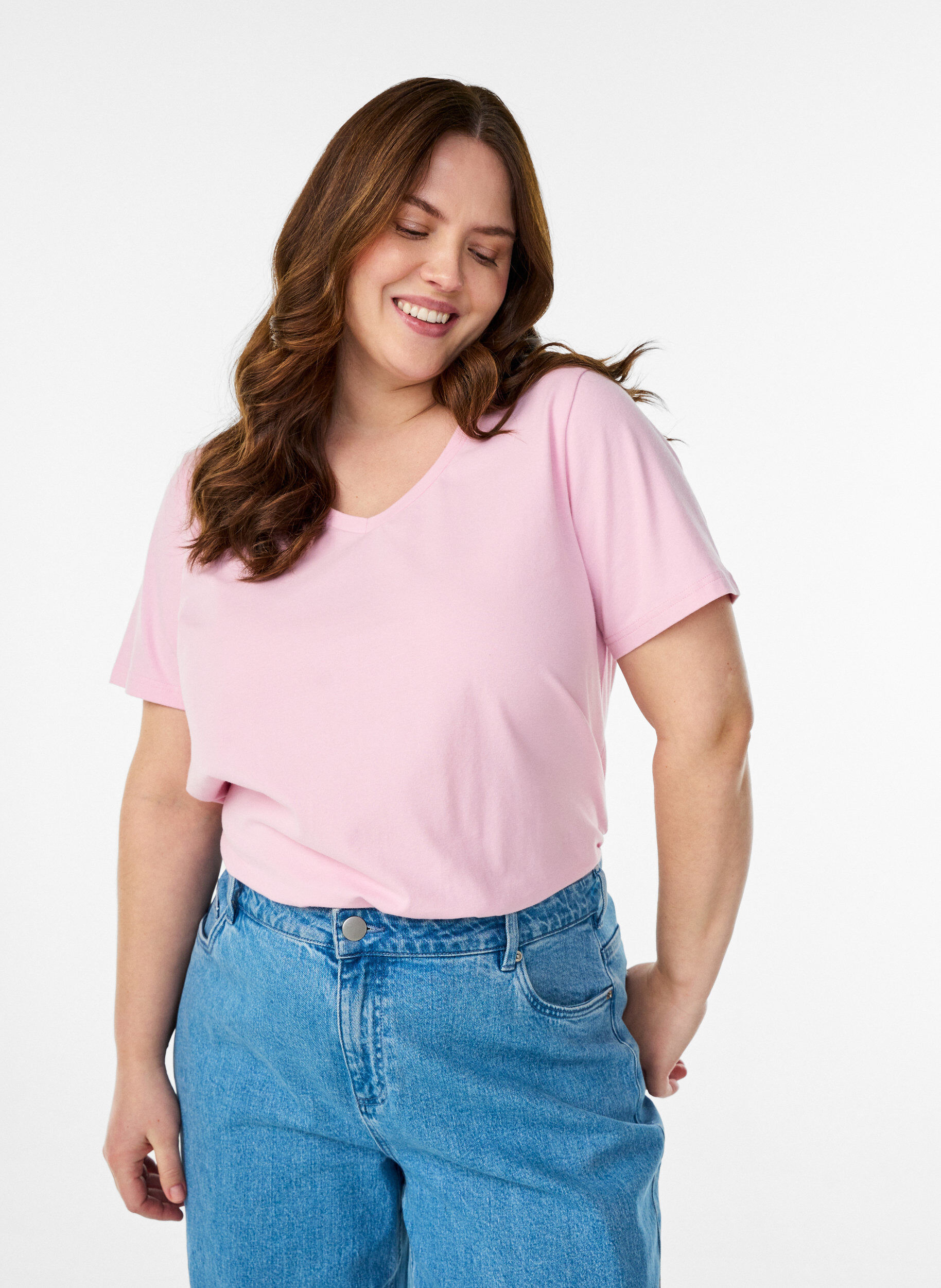 ZizziEinfarbiges Basic-T-Shirt aus Baumwolle, Rot, Model image number 0