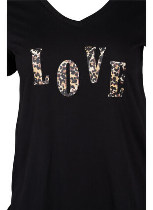 T-Shirt aus Baumwolle mit V-Ausschnitt, Black Love Leo, Packshot image number 2