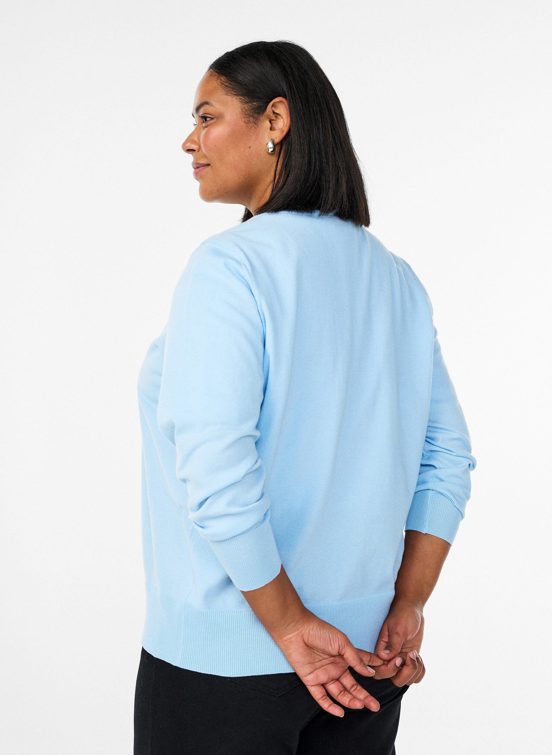 ZizziFeinstrick-Strickjacke mit Rundhalsausschnitt, Blau, Model image number 2