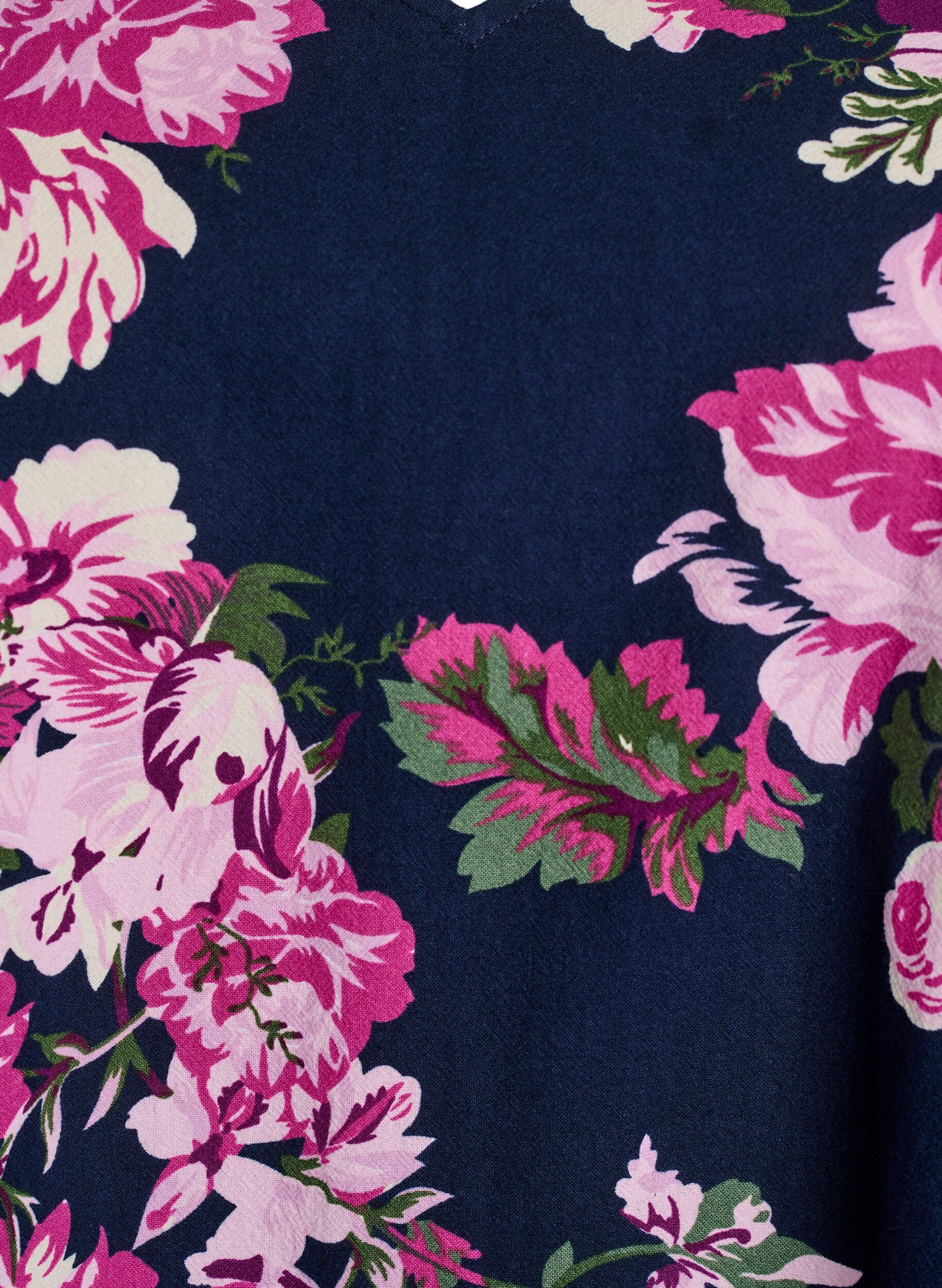 ZizziKurzes Kleid aus Baumwolle mit V-Ausschnitt und langen &Auml;rmeln, Blau, Packshot image number 2