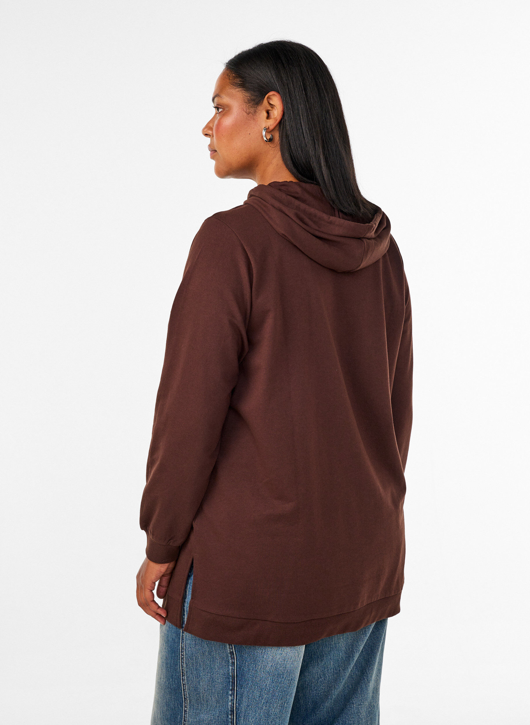 ZizziHoodie mit Textmotiv aus Frottee, Braun, Model image number 2