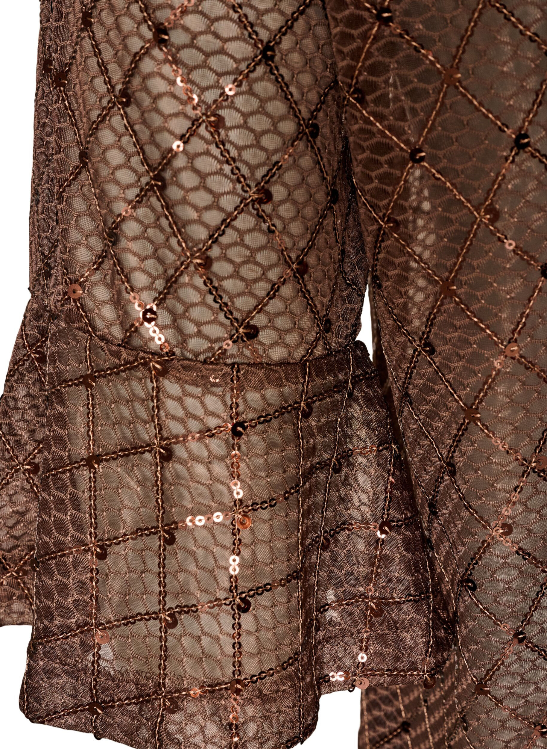 ZizziTransparente Bluse mit Pailletten und Rautenmuster, Braun, Packshot image number 3