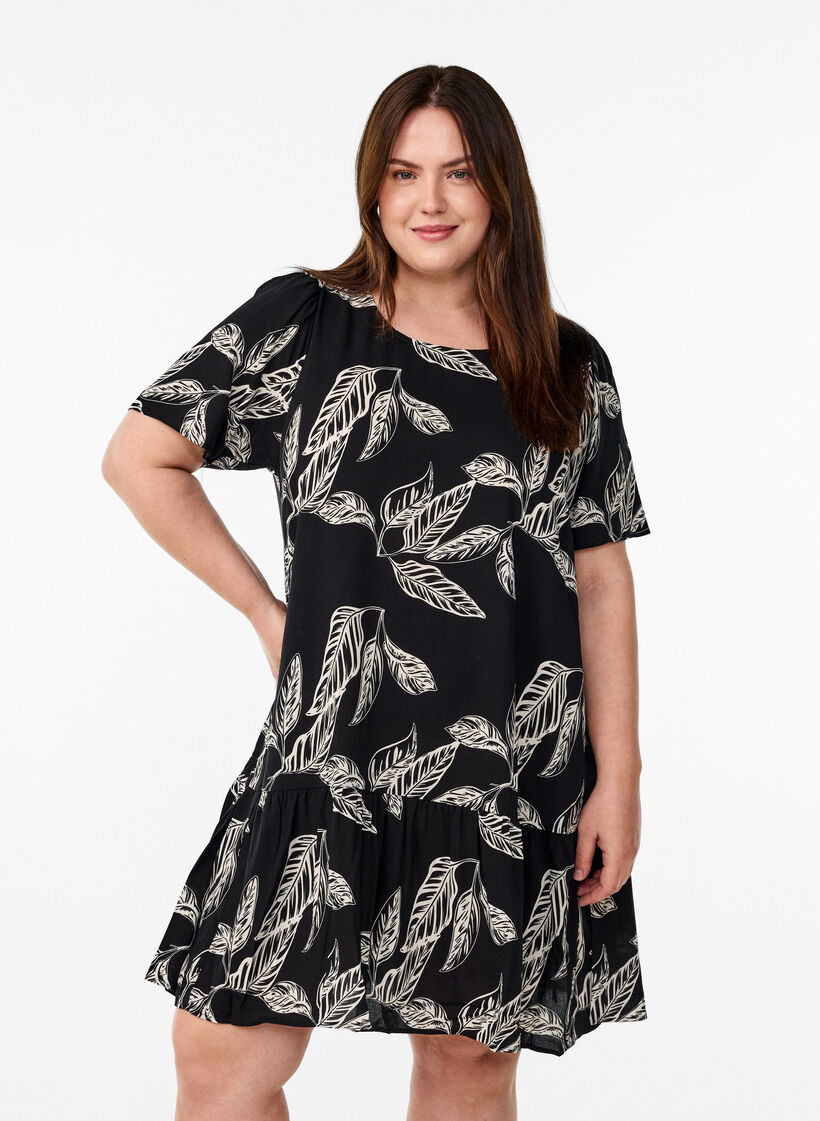 Kleid aus Viskose mit Schnittlinie, Schwarz, Model image number 0