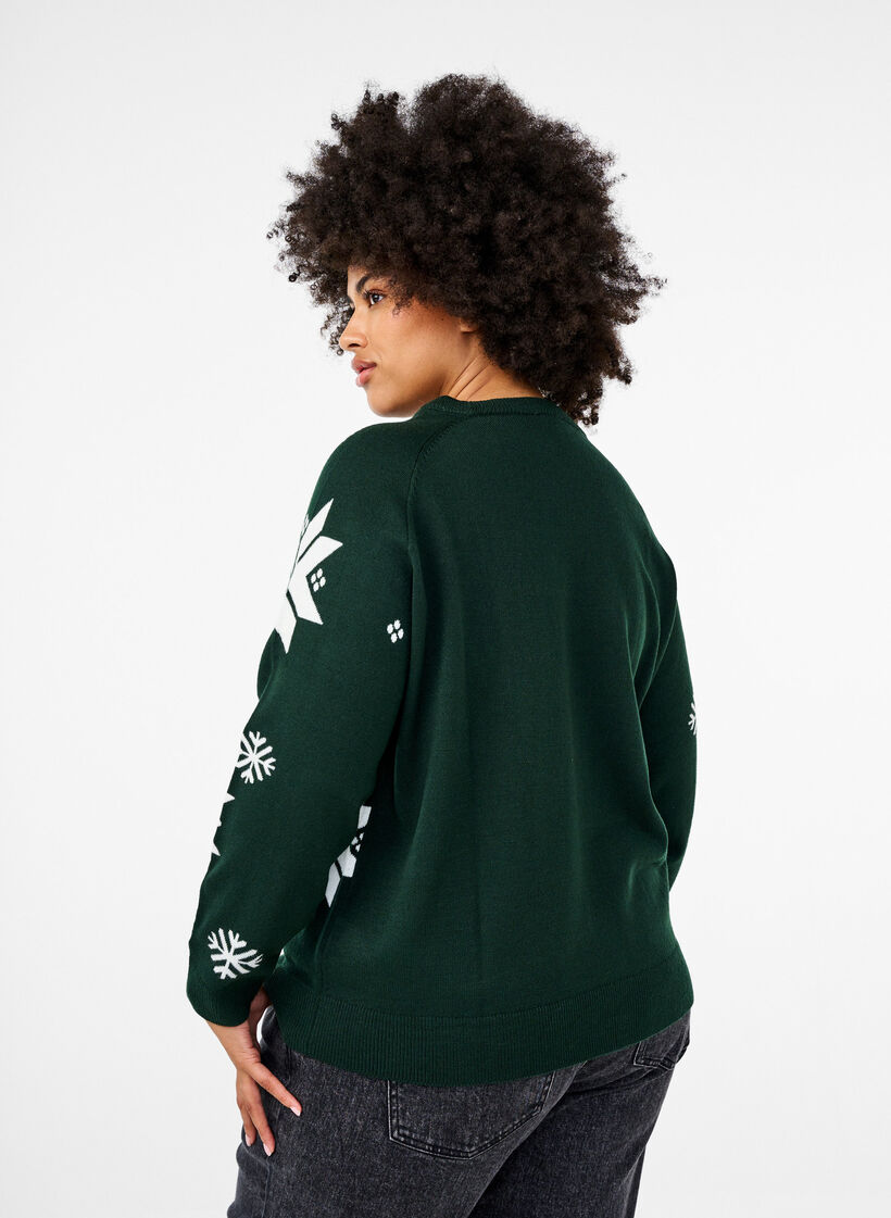 Strickpullover mit Schneeflockenmuster, Grün, Model image number 2
