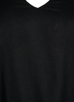 V-Ausschnitt-Kleid aus Baumwollmischung mit Leinen, Black, Packshot image number 2