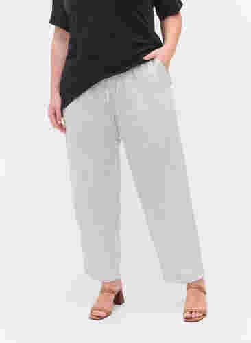 Cropped Hose mit Streifen, White Stripe, Model image number 2